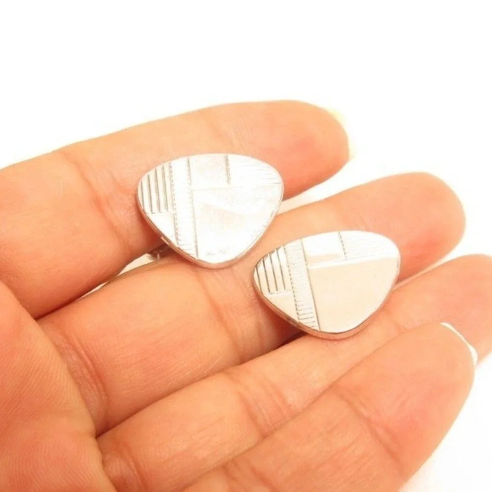 Vintage Silver Tone‎ Geometric Triangular Cufflinks Etched Linear Pattern MCM
